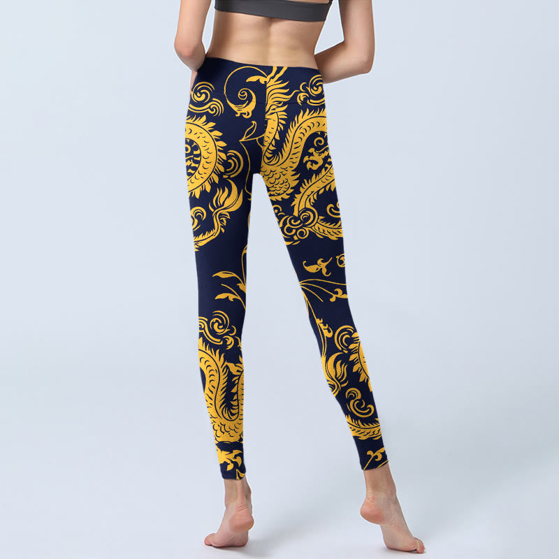 Leggings de sport à imprimé vigne et dragons dorés Buddha Stones pour femmes, pantalons de yoga - image 7