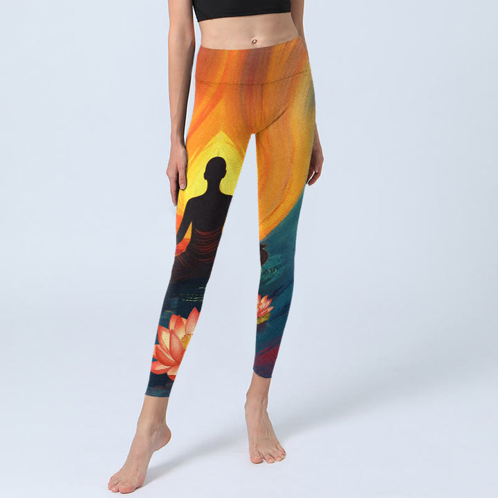 Leggings de sport à imprimé fleurs de lotus et Buddha Stones pour femme - image 5