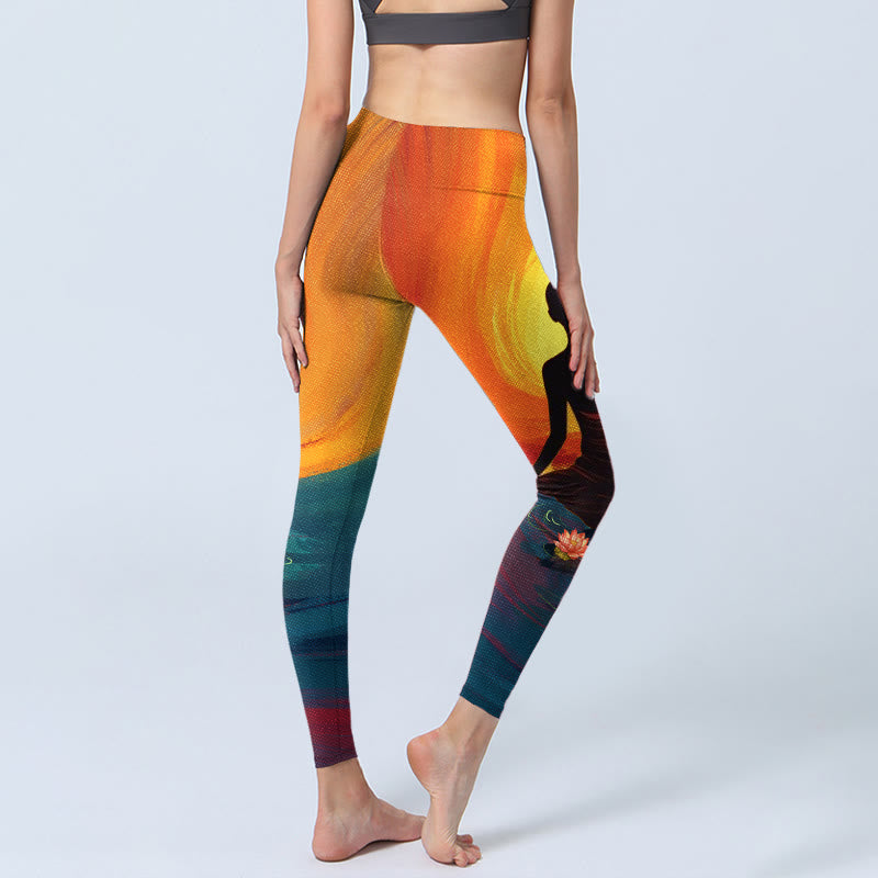 Leggings de sport à imprimé fleurs de lotus et Buddha Stones pour femme - image 5