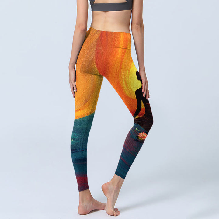 Leggings de sport à imprimé fleurs de lotus et Buddha Stones pour femme - image 5
