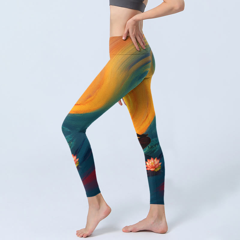 Leggings de sport à imprimé fleurs de lotus et Buddha Stones pour femme - image 2