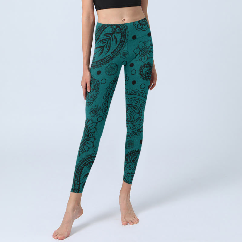 Leggings de sport à imprimé pétales de fleurs de cajou vert foncé Buddha Stones pour femme - image 6