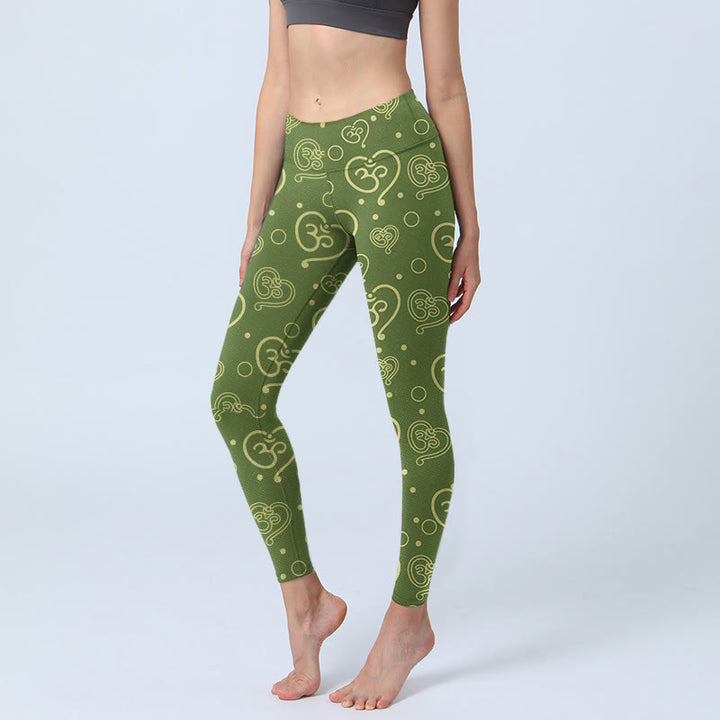 Leggings de sport imprimés Buddha Stones Love Heart et symbole OM pour femmes, pantalons de yoga - Vert olive - US18，UK/AU22，EU50 (4XL) - image 0