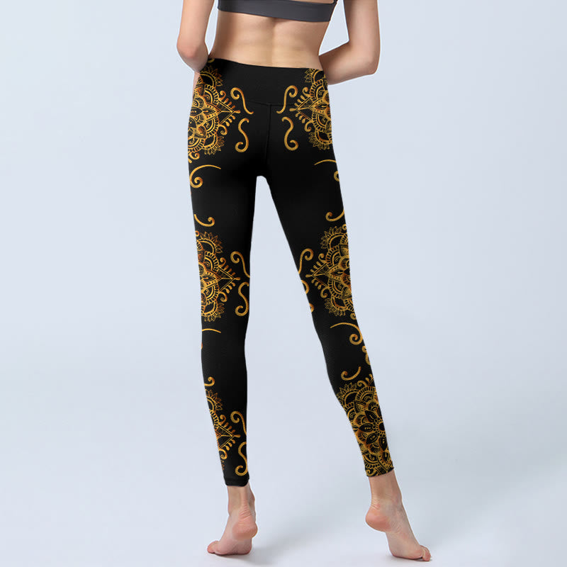 Leggings de sport à imprimé fleurs mandala doré et Buddha Stones pour femme - image 7