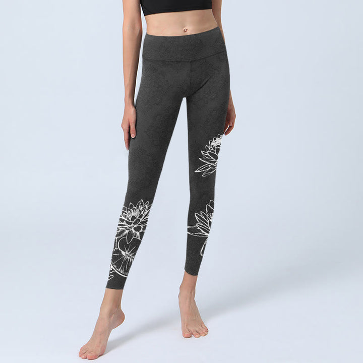 Leggings de sport à imprimé Buddha Stones , motif fleurs de lotus et feuilles, pantalons de yoga pour femmes - image 5