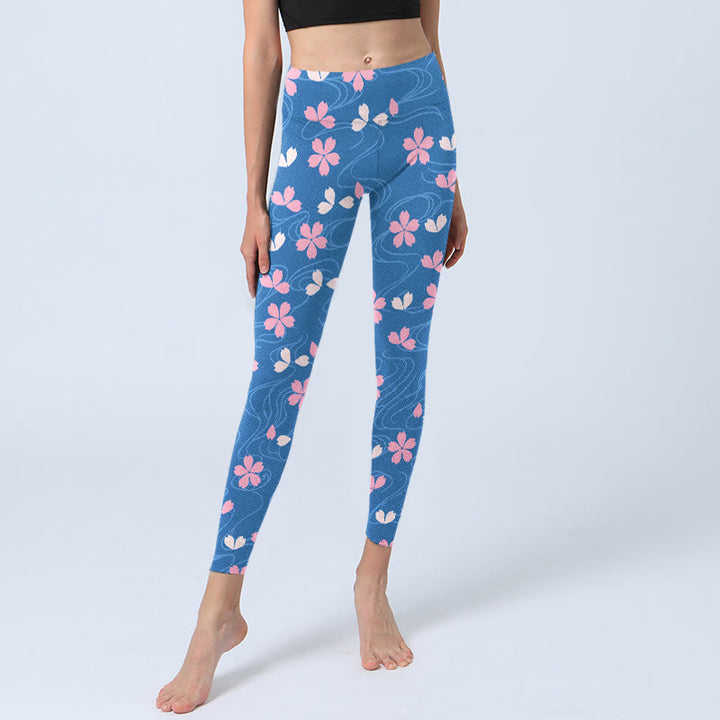 Leggings de sport imprimés Buddha Stones et fleurs de cerisier roses pour femme - image 6