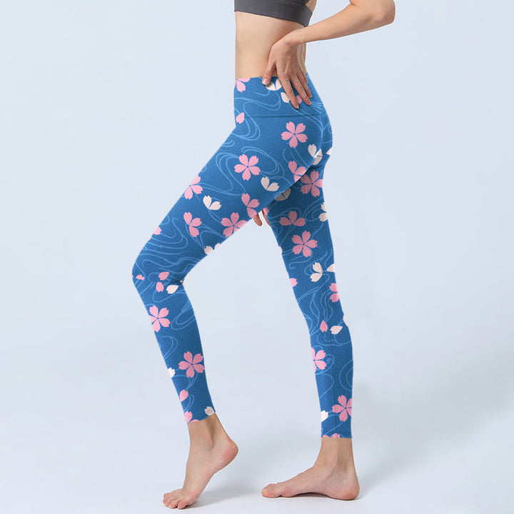 Leggings de sport imprimés Buddha Stones et fleurs de cerisier roses pour femme - image 3