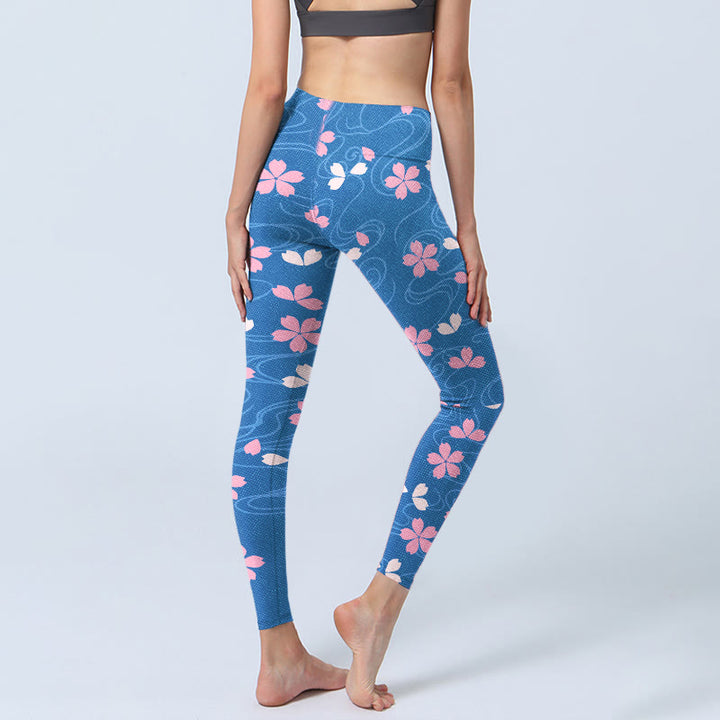Leggings de sport imprimés Buddha Stones et fleurs de cerisier roses pour femme - image 4