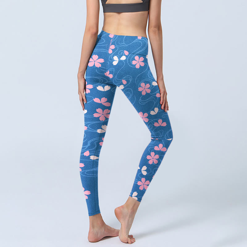 Leggings de sport imprimés Buddha Stones et fleurs de cerisier roses pour femme - image 5