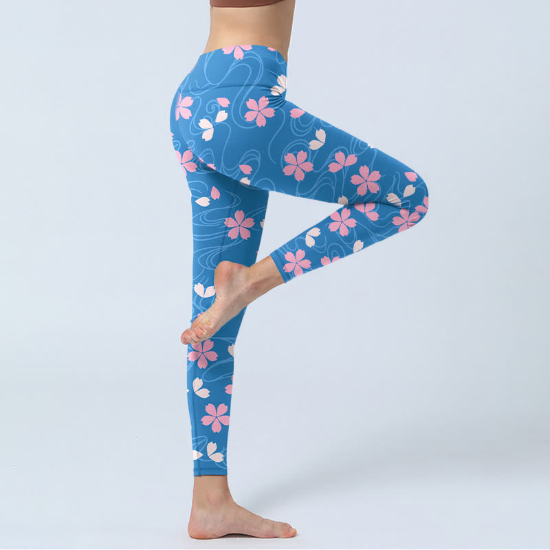 Leggings de sport imprimés Buddha Stones et fleurs de cerisier roses pour femme - image 4