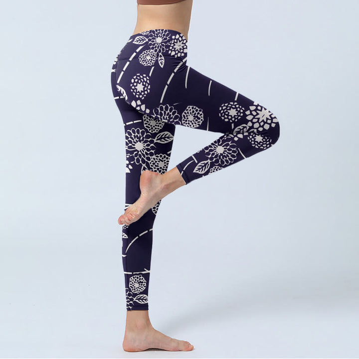 Leggings de sport à imprimé chrysanthèmes et Buddha Stones pour femme - image 4