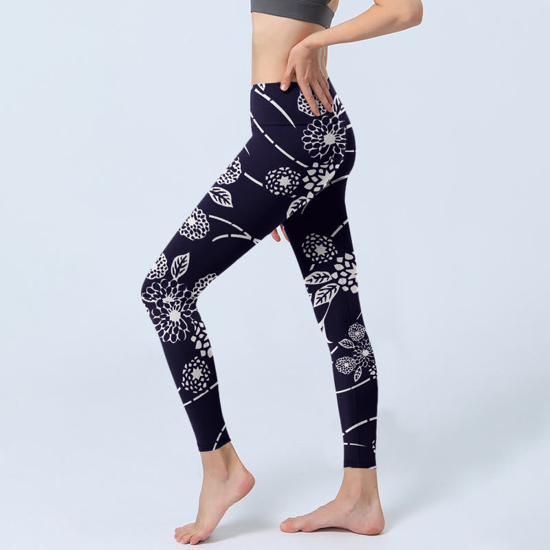 Leggings de sport à imprimé chrysanthèmes et Buddha Stones pour femme - image 3