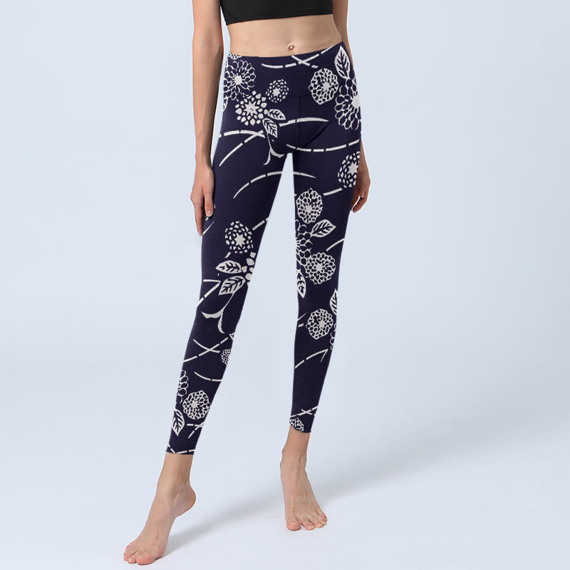Leggings de sport à imprimé chrysanthèmes et Buddha Stones pour femme - image 6