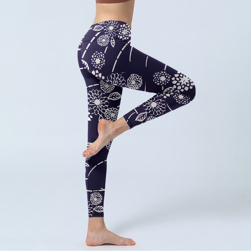 Leggings de sport à imprimé chrysanthèmes et Buddha Stones pour femme - image 3