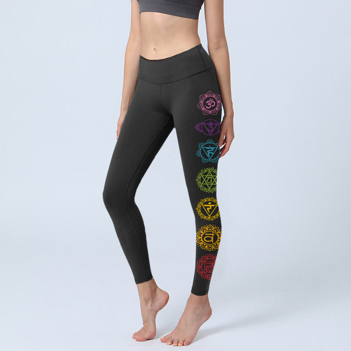 Leggings de sport imprimés Buddha Stones, symbole OM, caractères sanskrits, pantalons de yoga pour femmes - Noir - US18，UK/AU22，EU50 (4XL) - image 0