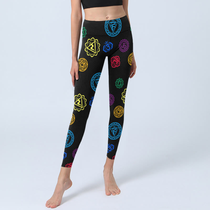 Leggings de sport à imprimé géométrique Buddha Stones et symbole OM sanskrit pour femme - image 6