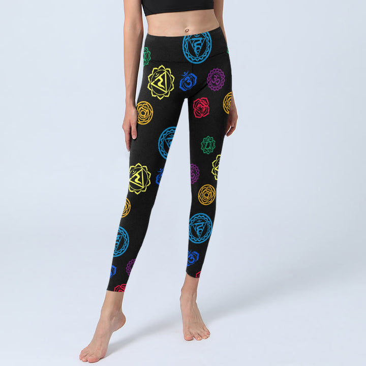 Leggings de sport à imprimé géométrique Buddha Stones et symbole OM sanskrit pour femme - image 6