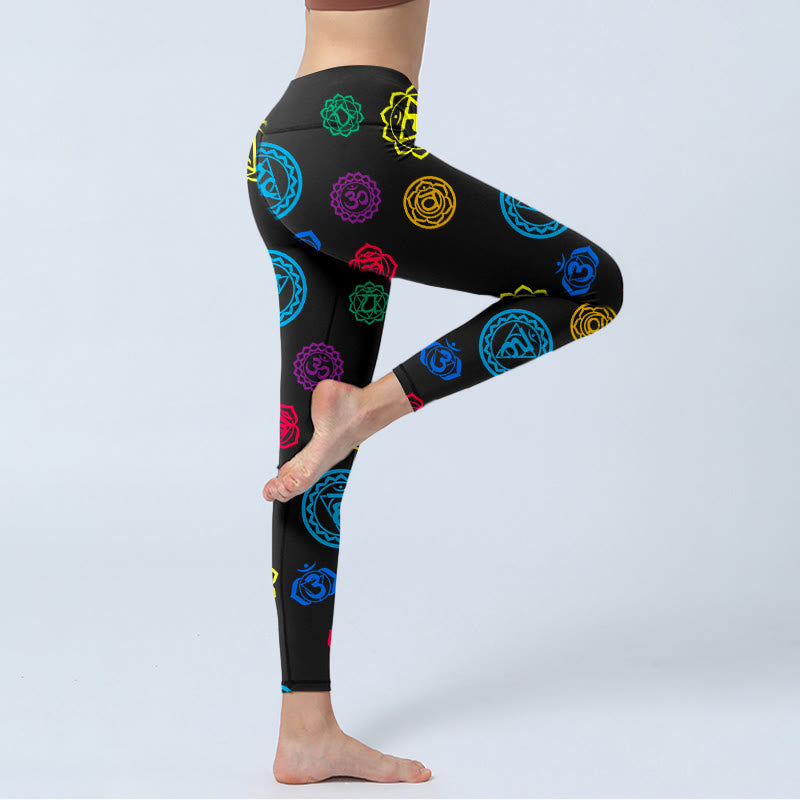 Leggings de sport à imprimé géométrique Buddha Stones et symbole OM sanskrit pour femme - image 3