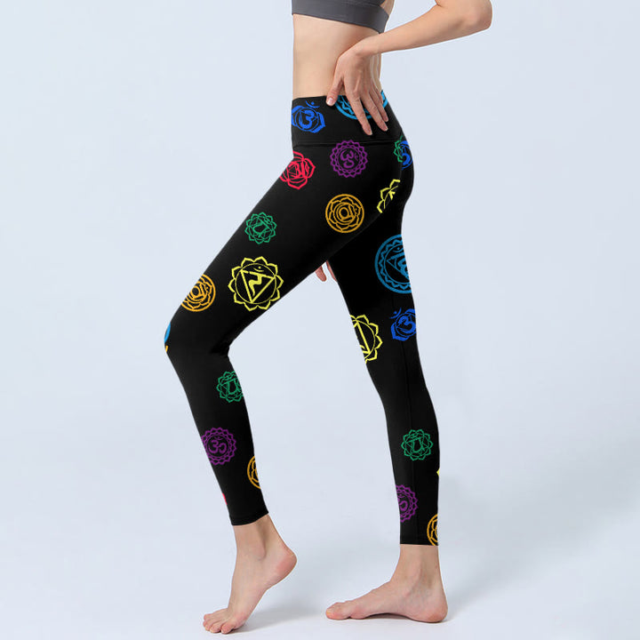 Leggings de sport à imprimé géométrique Buddha Stones et symbole OM sanskrit pour femme - image 3