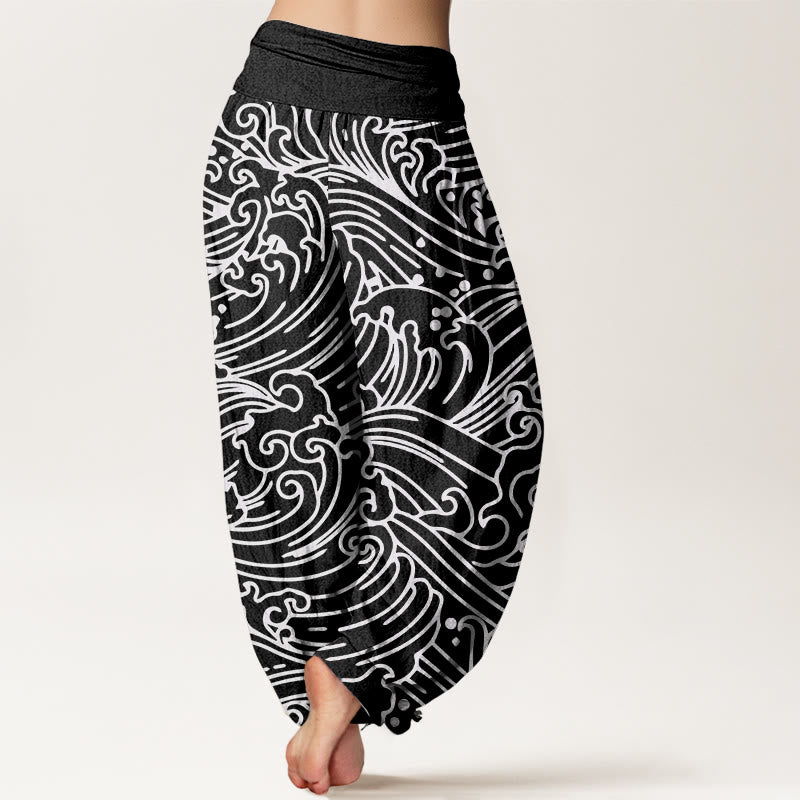 Pantalon sarouel à taille élastique pour femme, motif vagues et Buddha Stones - image 1