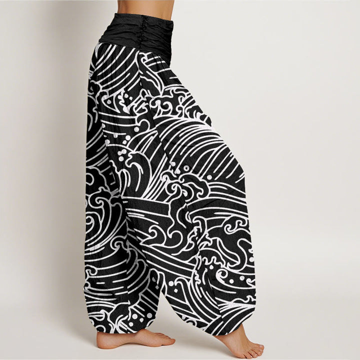 Pantalon sarouel à taille élastique pour femme, motif vagues et Buddha Stones - image 3