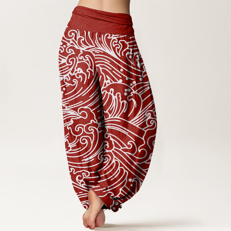 Pantalon harem à taille élastique pour femme, en coton à motif vagues et Buddha Stones - image 5