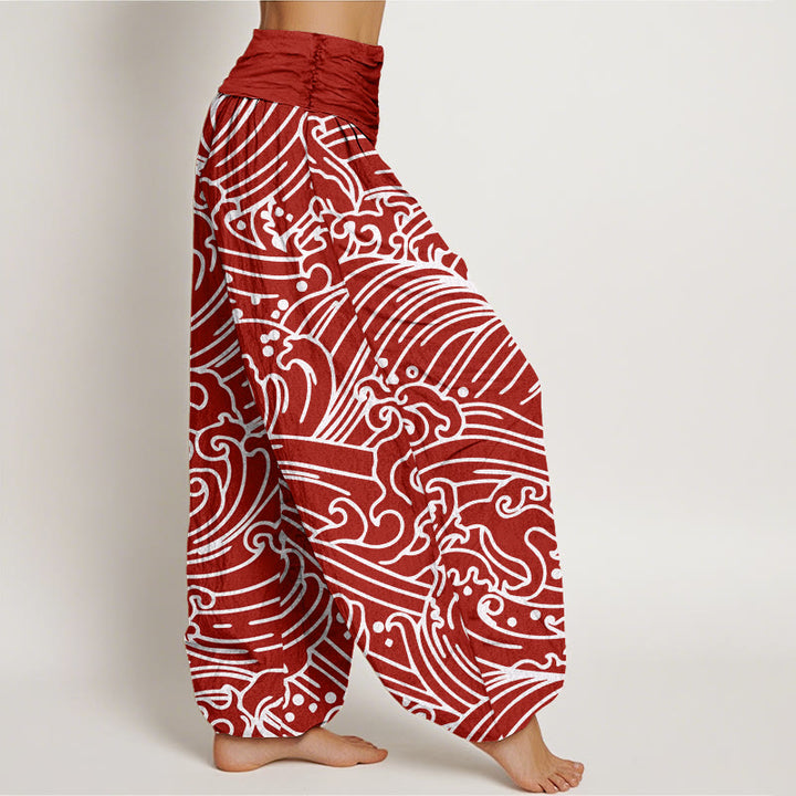 Pantalon sarouel à taille élastique pour femme, motif vagues et Buddha Stones - image 6