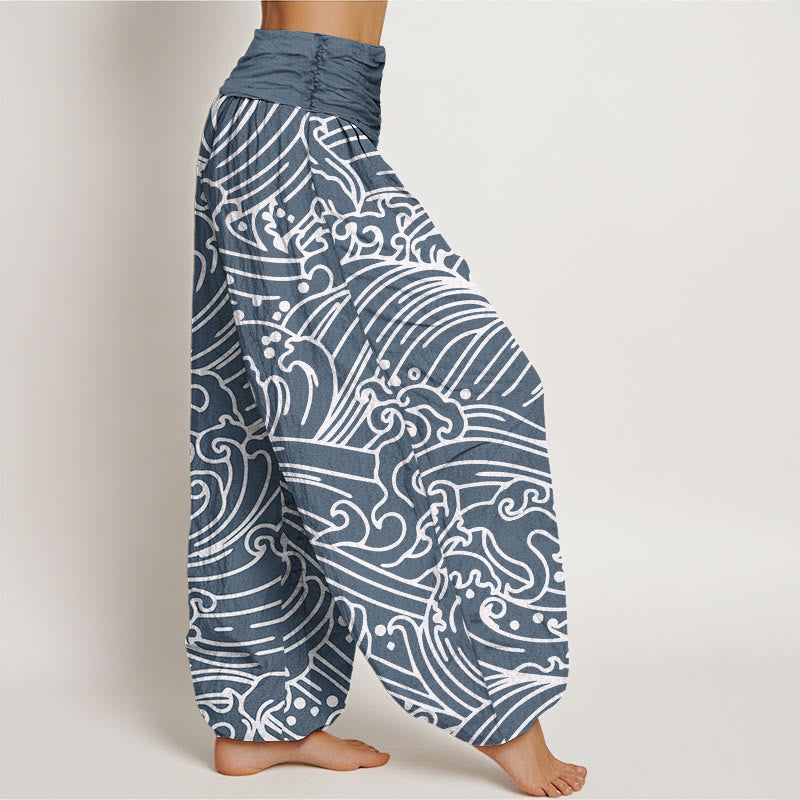 Pantalon sarouel à taille élastique pour femme, motif vagues et Buddha Stones - image 9