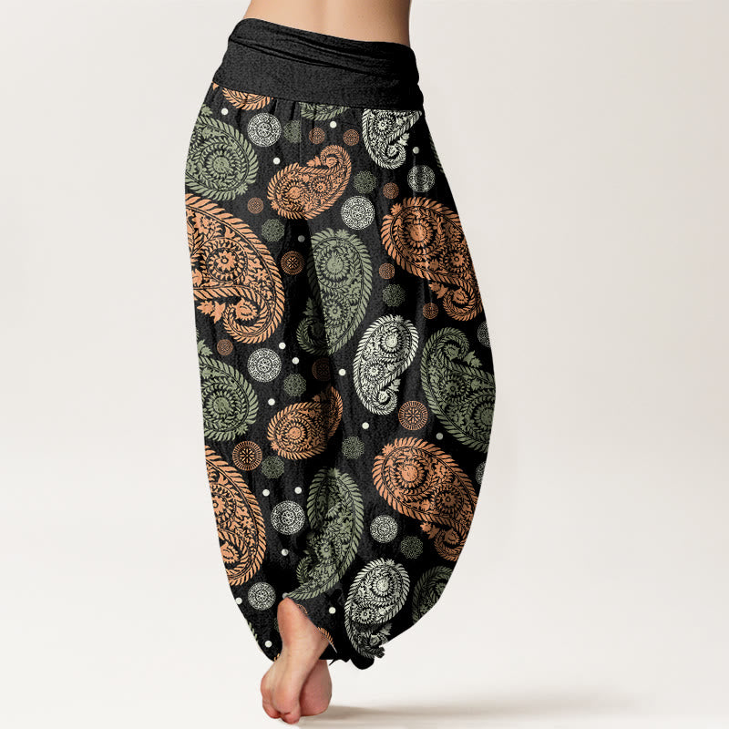 Pantalon sarouel à taille élastique pour femme, motif Buddha Stones, cajou, feuilles, vignes, tournesols - image 1