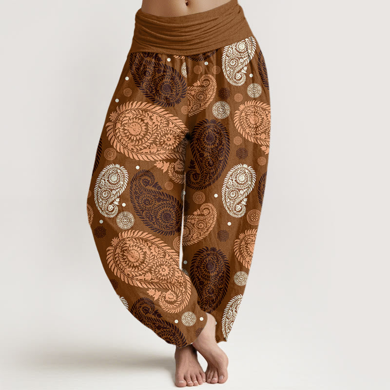 Pantalon harem à taille élastique pour femme, motif Buddha Stones, coton, noix de cajou, fleurs, feuilles et tournesols - DarkGoldenrod - US22，UK/AU26，EU54 (6XL) - image 4