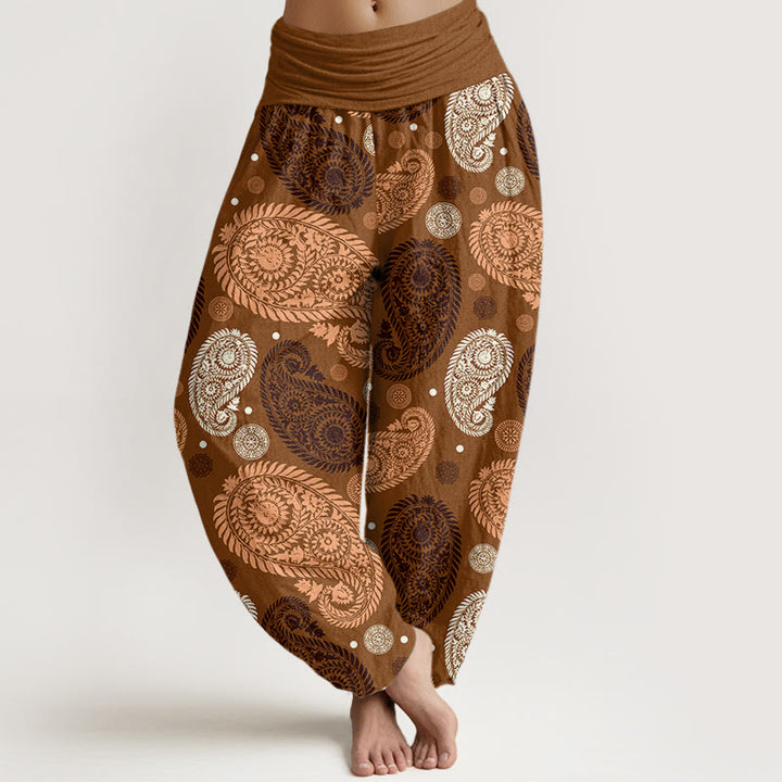 Pantalon harem à taille élastique pour femme, motif Buddha Stones, coton, noix de cajou, fleurs, feuilles et tournesols - DarkGoldenrod - US22，UK/AU26，EU54 (6XL) - image 4