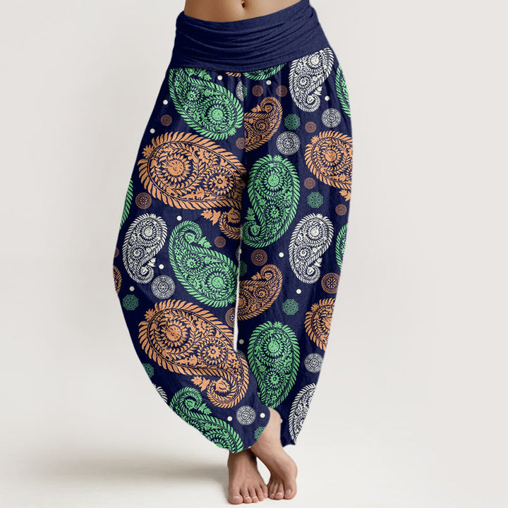 Pantalon sarouel à taille élastique pour femme, motif Buddha Stones, cajou, feuilles, vignes, tournesols - Marine - US22，UK/AU26，EU54 (6XL) - image 8