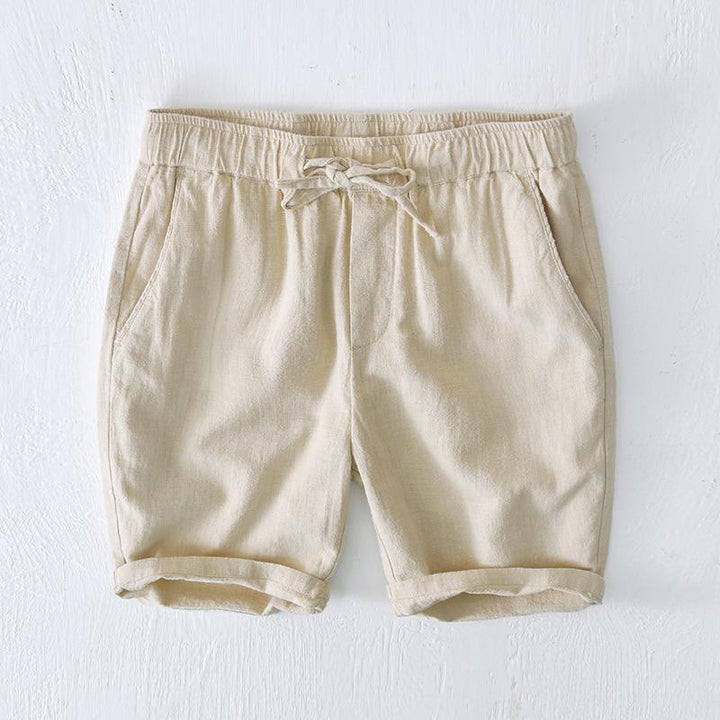 Short d'été en coton et lin pour homme, couleur unie, Buddha Stones cordon de serrage et taille élastique, avec poches - Beige - US/UK/AU44，EU54 (4XL) - image 0