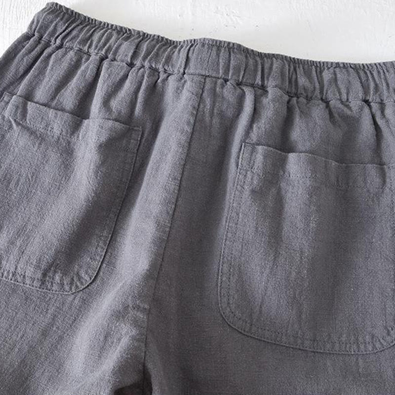 Short d'été pour homme en ramie, lin et coton, couleur unie, avec cordon de serrage et taille élastique, orné de Buddha Stones et doté de poches. - image 18