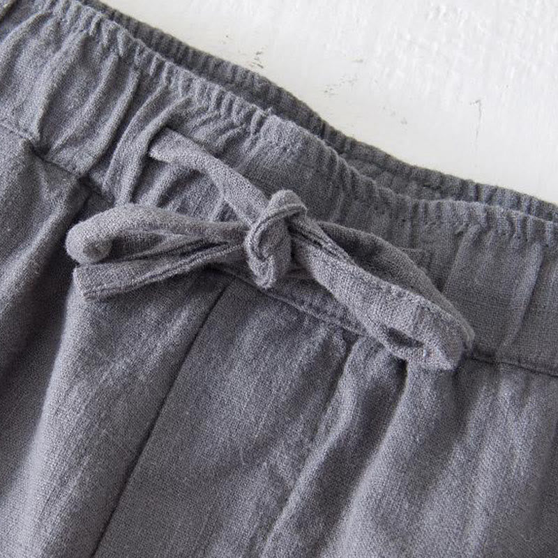 Short d'été pour homme en ramie, lin et coton, couleur unie, avec cordon de serrage et taille élastique, orné de Buddha Stones et doté de poches. - image 17