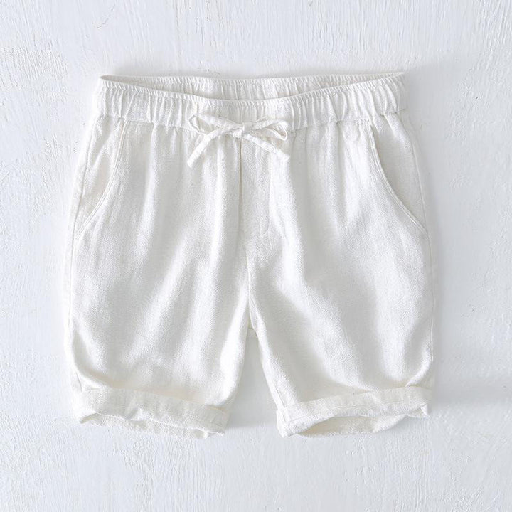 Short d'été pour homme en ramie, lin et coton, couleur unie, avec cordon de serrage et taille élastique, orné de Buddha Stones et doté de poches. - Blanc - US/UK/AU44，EU54 (4XL) - image 5
