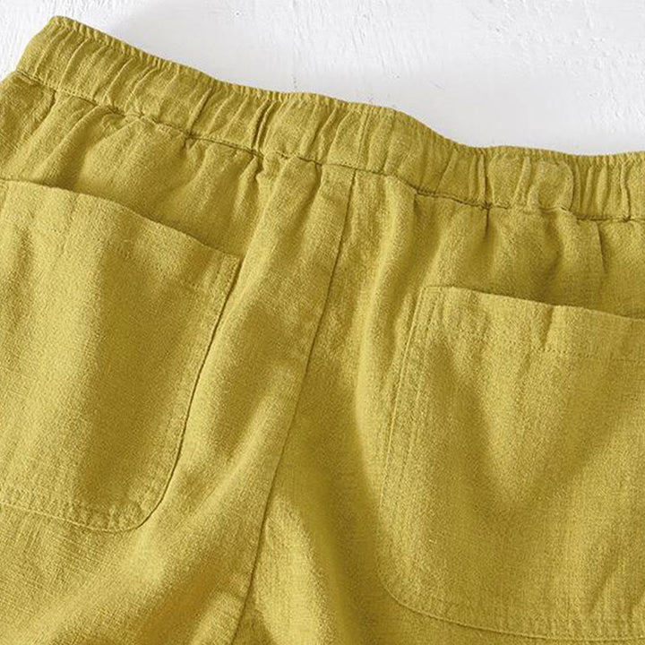 Short d'été pour homme en ramie, lin et coton, couleur unie, avec cordon de serrage et taille élastique, orné de Buddha Stones et doté de poches. - image 12