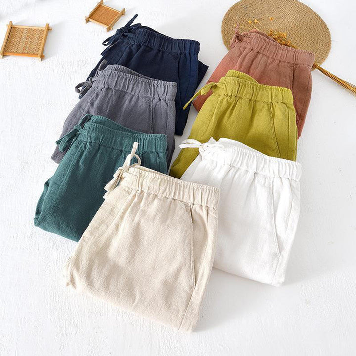 Short d'été pour homme en ramie, lin et coton, couleur unie, avec cordon de serrage et taille élastique, orné de Buddha Stones et doté de poches. - image 38