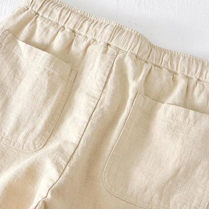 Short d'été en coton et lin pour homme, couleur unie, Buddha Stones cordon de serrage et taille élastique, avec poches - image 2