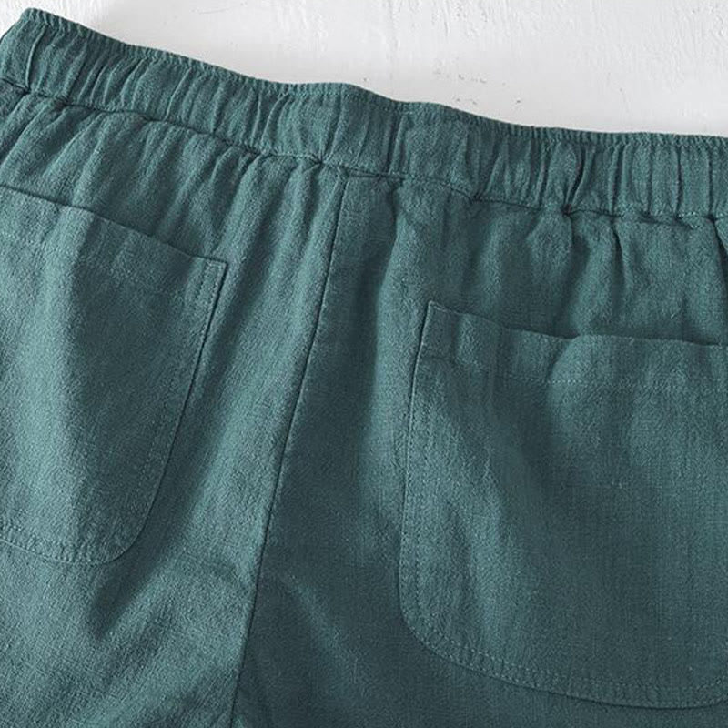 Short d'été pour homme en ramie, lin et coton, couleur unie, avec cordon de serrage et taille élastique, orné de Buddha Stones et doté de poches. - image 23