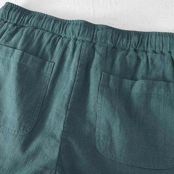 Short d'été pour homme en ramie, lin et coton, couleur unie, avec cordon de serrage et taille élastique, orné de Buddha Stones et doté de poches. - image 23