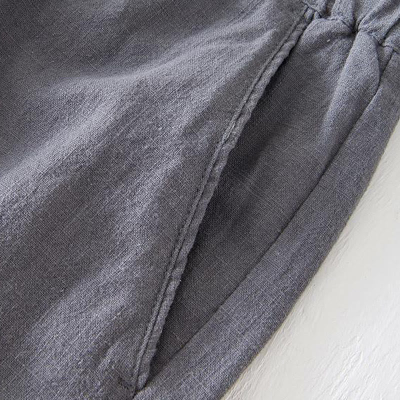 Short d'été pour homme en ramie, lin et coton, couleur unie, avec cordon de serrage et taille élastique, orné de Buddha Stones et doté de poches. - image 19