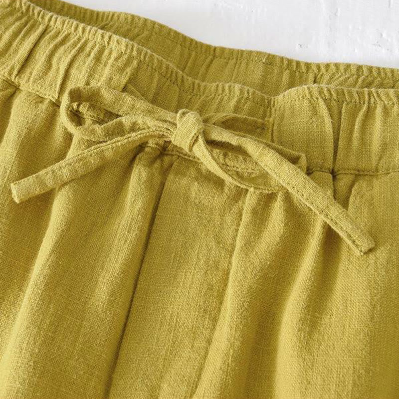 Short d'été pour homme en ramie, lin et coton, couleur unie, avec cordon de serrage et taille élastique, orné de Buddha Stones et doté de poches. - image 11