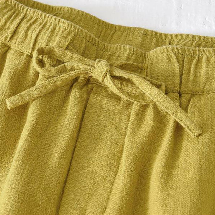 Short d'été pour homme en ramie, lin et coton, couleur unie, avec cordon de serrage et taille élastique, orné de Buddha Stones et doté de poches. - image 11