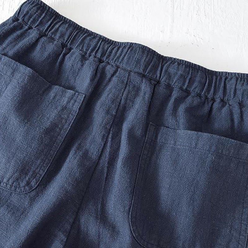 Short d'été pour homme en ramie, lin et coton, couleur unie, avec cordon de serrage et taille élastique, orné de Buddha Stones et doté de poches. - image 29