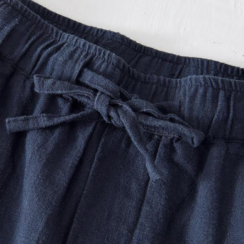 Short d'été pour homme en ramie, lin et coton, couleur unie, avec cordon de serrage et taille élastique, orné de Buddha Stones et doté de poches. - image 28