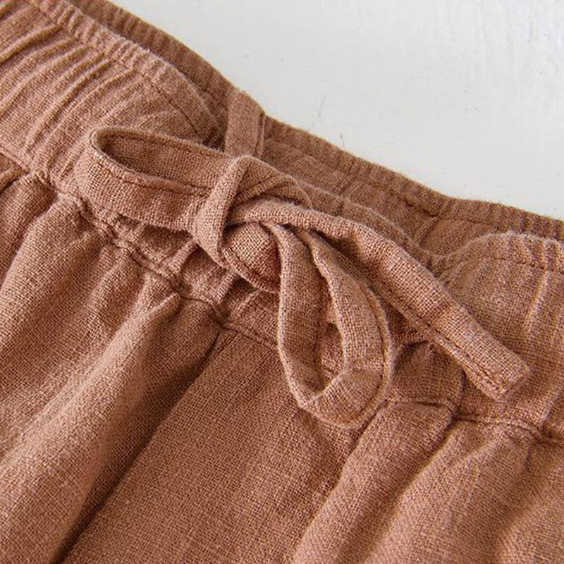 Short d'été pour homme en ramie, lin et coton, couleur unie, avec cordon de serrage et taille élastique, orné de Buddha Stones et doté de poches. - image 34