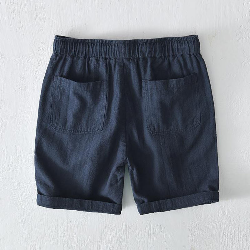 Short d'été pour homme en ramie, lin et coton, couleur unie, avec cordon de serrage et taille élastique, orné de Buddha Stones et doté de poches. - image 27