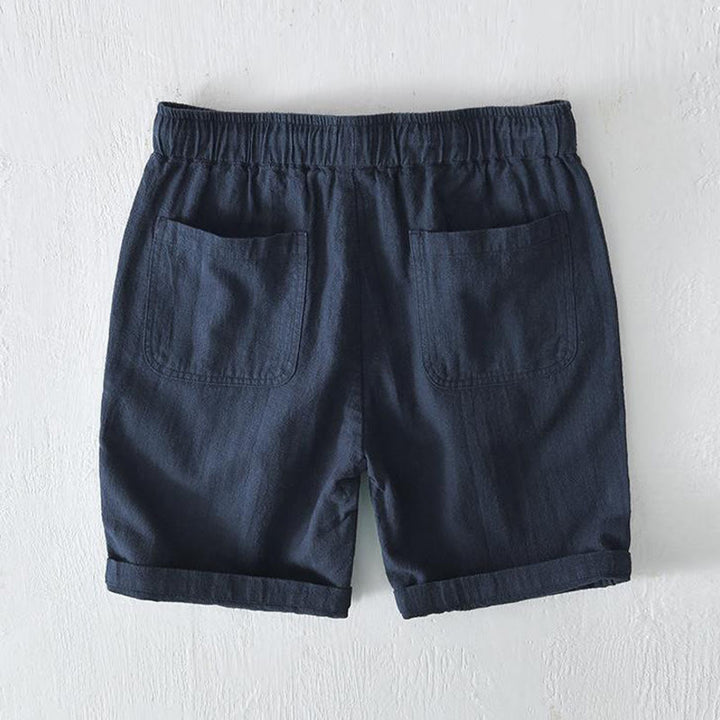 Short d'été pour homme en ramie, lin et coton, couleur unie, avec cordon de serrage et taille élastique, orné de Buddha Stones et doté de poches. - image 27