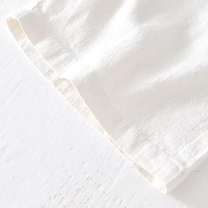 Short d'été pour homme en ramie, lin et coton, couleur unie, avec cordon de serrage et taille élastique, orné de Buddha Stones et doté de poches. - image 9